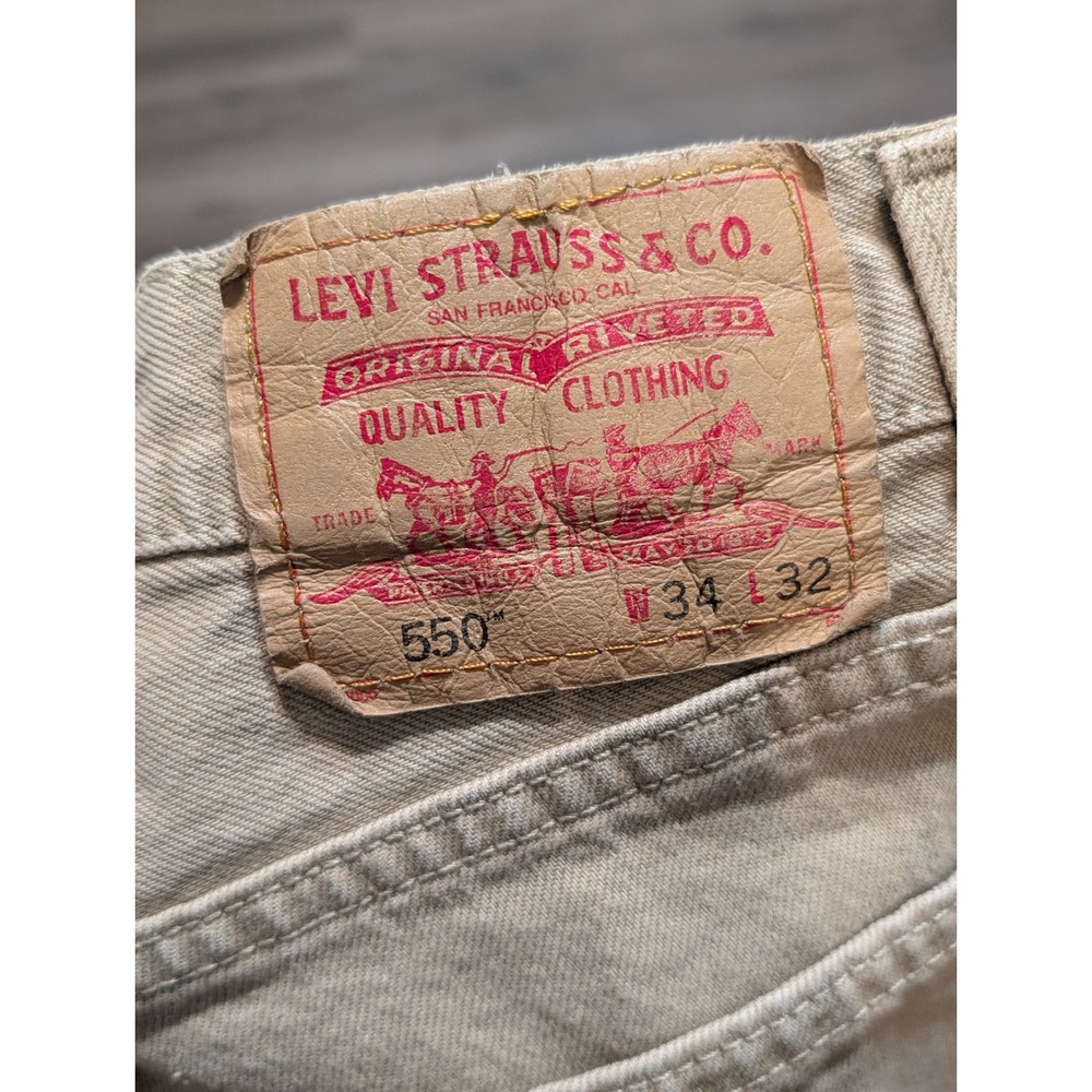 Vintage‎ Levis 550 Relaxed Fit Jeans Mens 34x32 Tan Khaki Denim Made in USA 90s - Picture 7 of 9